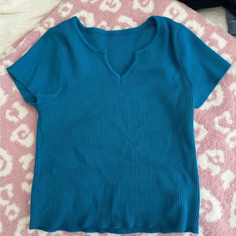 Teal Ribbed Women's Top